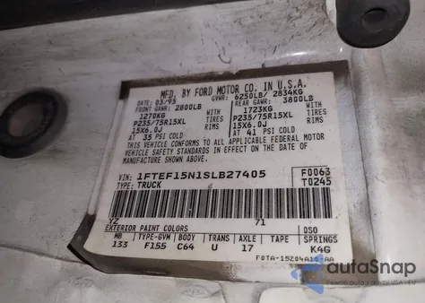 1995 Ford F150 from USA, damaged, VIN 1FTEF15N1SLB27405